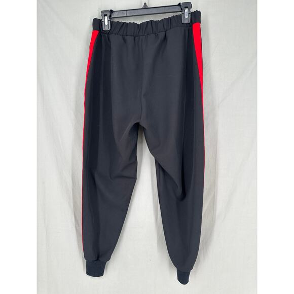 Zara Pants Medium Black Joggers Red Striped Pockets High Waist Stretch Sporty - Picture 4 of 9